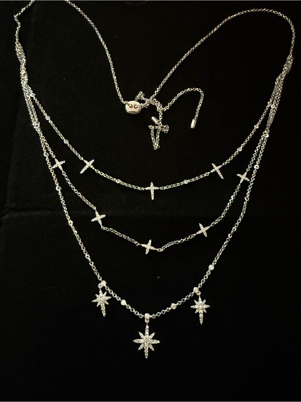 APM Monaco Silver Layered Star and Cross Necklace